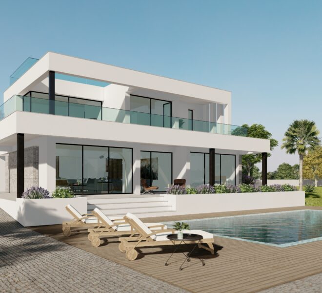 Modern 4-bedroom luxury villa in Carvoeiro, Algarve, with heated saltwater pool and panoramic sea views