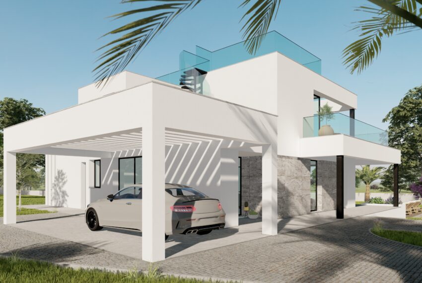Side View of Modern 4-Bedroom Villa with Carport and Sea Views in Carvoeiro, Algarve